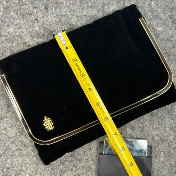 Bienen Davis VTG Black Velvet & Gold Tone Metal Trim Clutch W/ Mirror & Pouch - Picture 4 of 16
